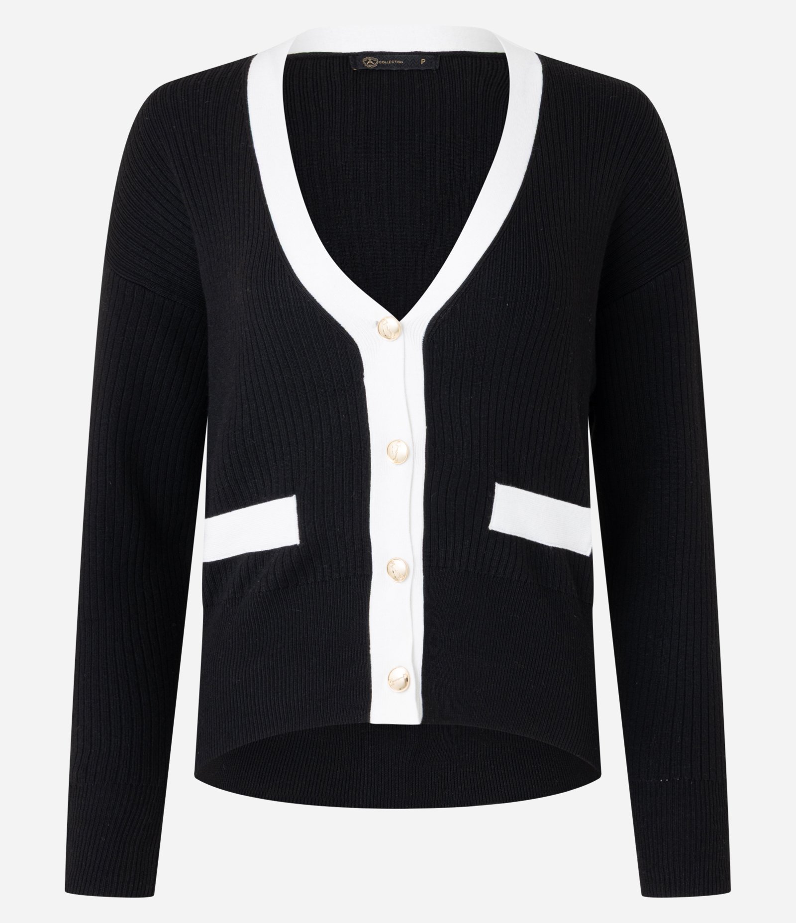 Caridgan em Tricô com Botões de Metal e Bolso Fake Contrastantes Preto 7