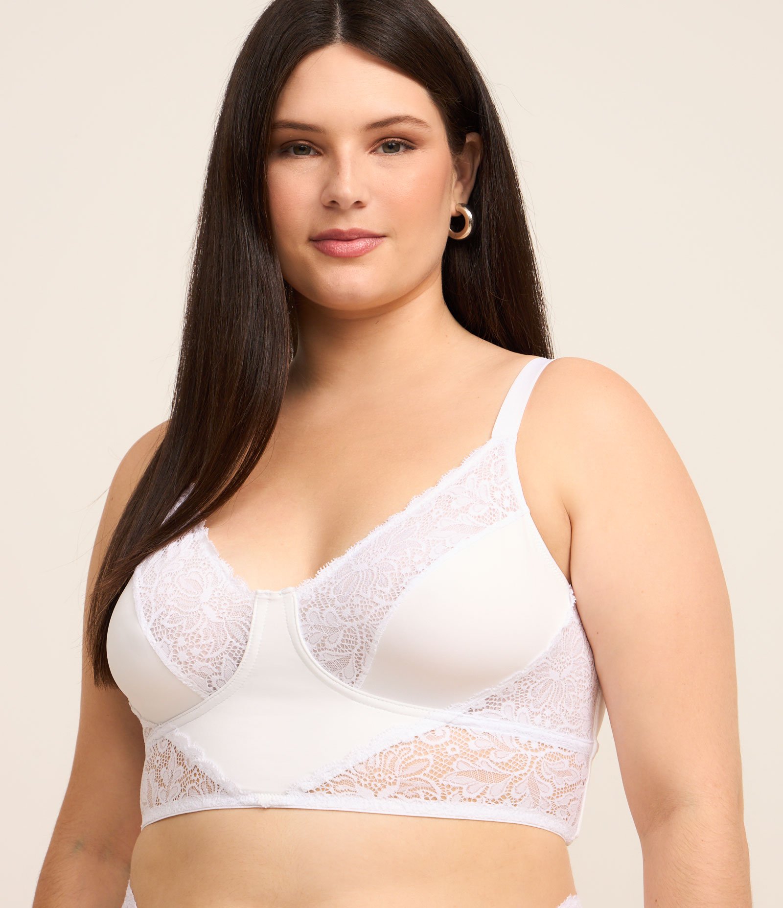 Sutiã Alongado Sem Bojo Sem Aro em Renda Curve e Plus Size Branco 1