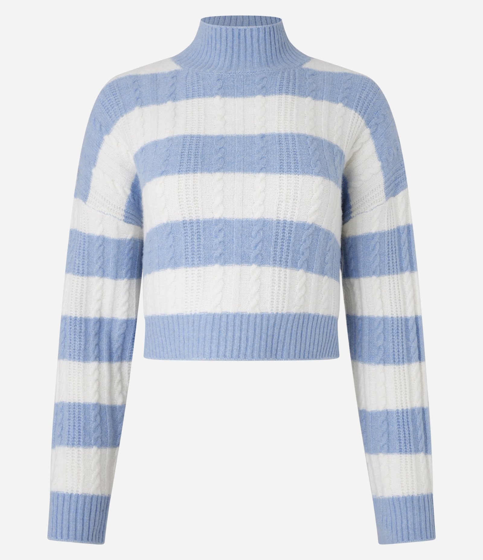 Suéter Listrado em Tricô Mix de Pontos e Gola Alta Azul/Branco 5