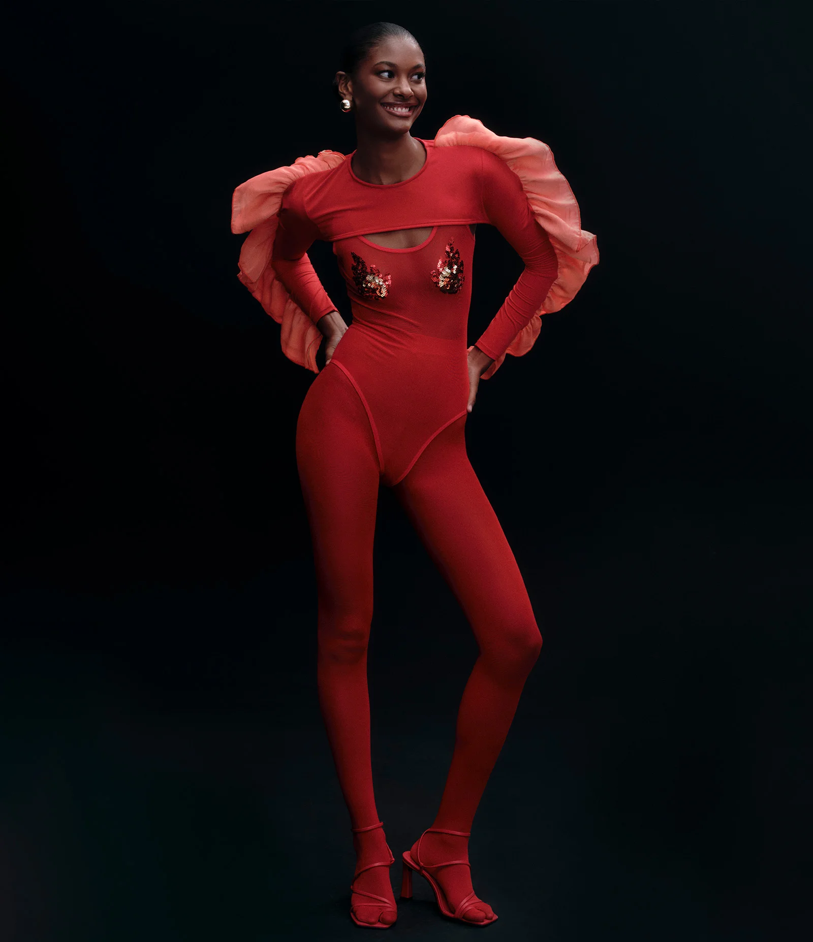 Top com Babado na Manga Longa Vermelho 1