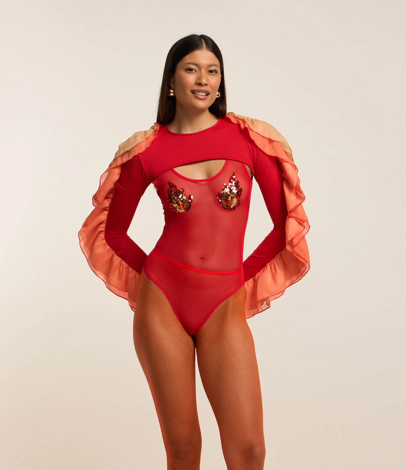 Top com Babado na Manga Longa Vermelho 2