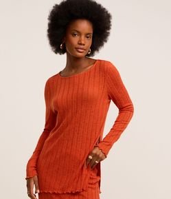 Blusa com Linho e Malha de Textura Canelada