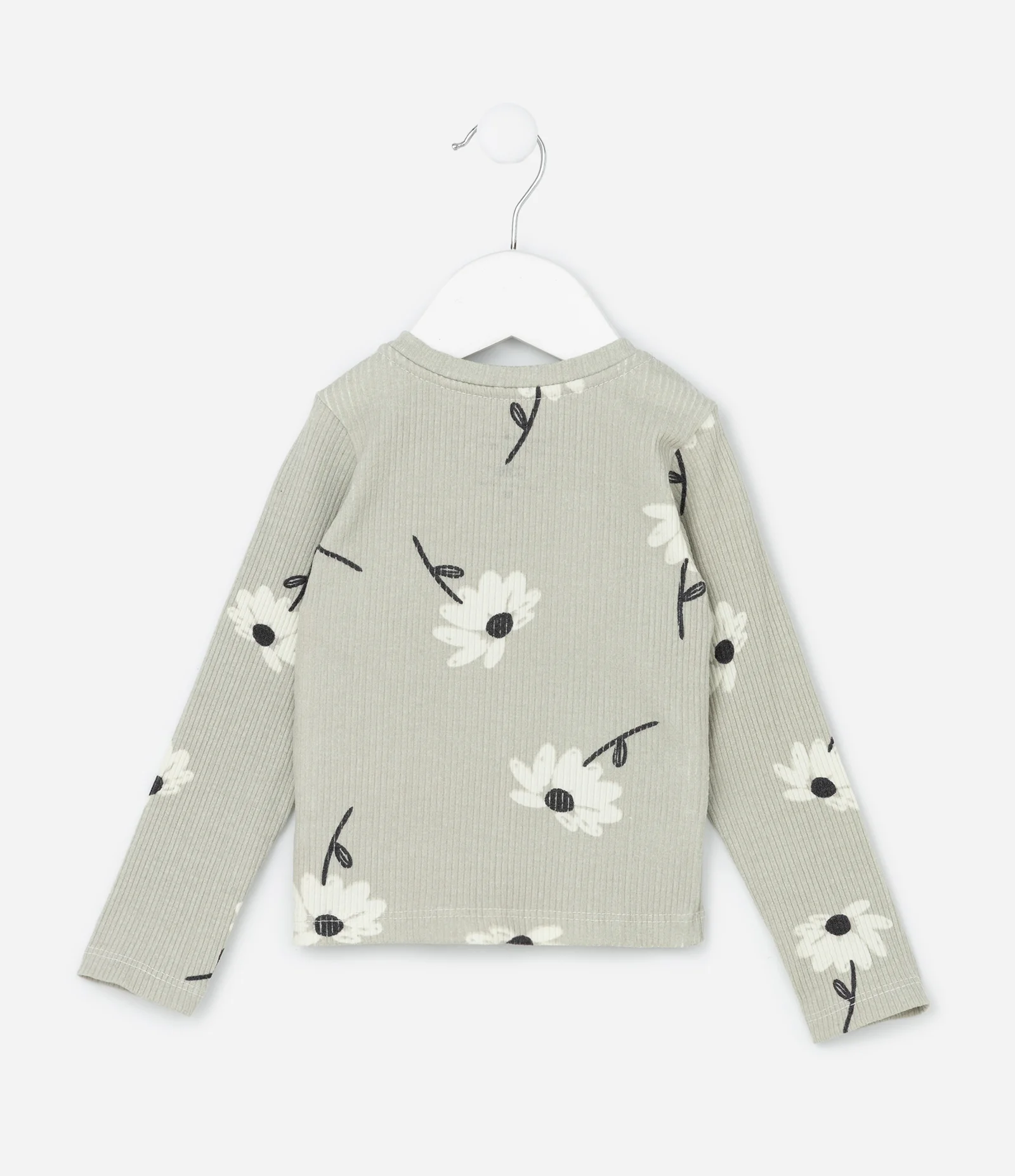 Blusa Infantil com Estampa de Margaridas e Canelada - Tam 1 a 6 Anos Cinza 2