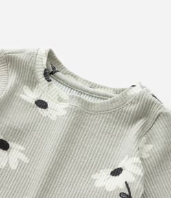 Blusa Infantil com Estampa de Margaridas e Canelada - Tam 1 a 6 Anos
