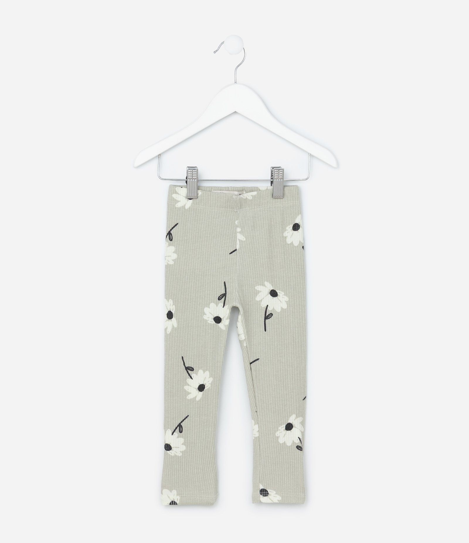 Calça Legging Infantil com Estampa de Margaridas e Canelada - Tam 1 a 6 Anos Cinza 1