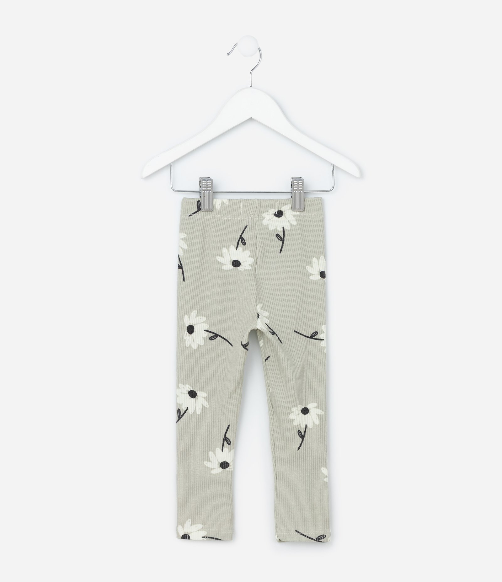 Calça Legging Infantil com Estampa de Margaridas e Canelada - Tam 1 a 6 Anos Cinza 2