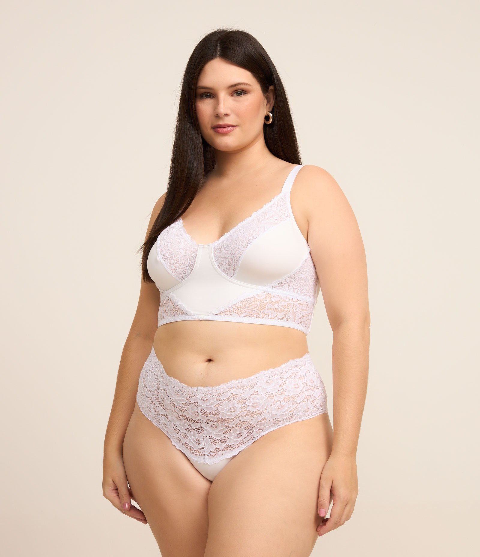 Calcinha Caleçon com Cós Pala em Renda Curve e Plus Size Branco 1