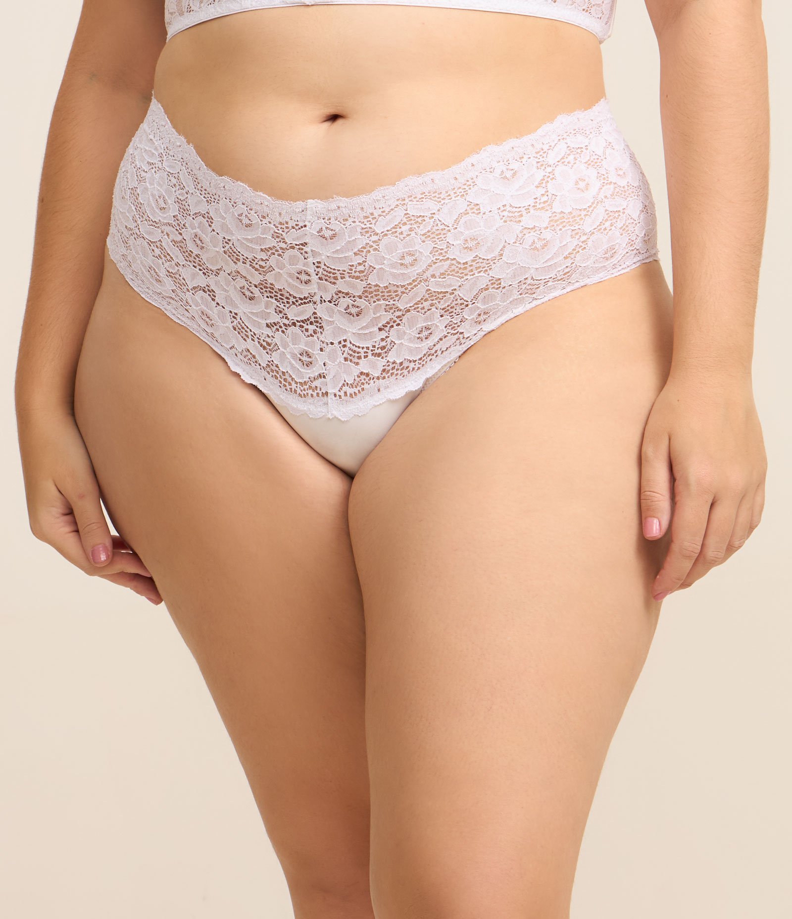 Calcinha Caleçon com Cós Pala em Renda Curve e Plus Size Branco 2