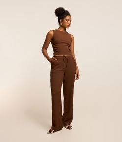 Calça Reta com Textura e Cós Elástico
