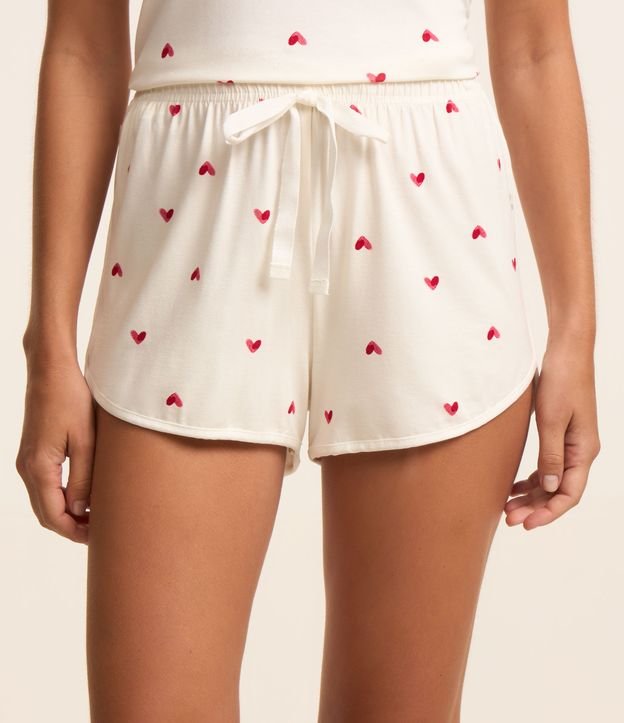 Short De Pijama em Viscose Com Estampa de Coração