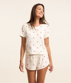 Short De Pijama em Viscose Com Estampa de Coração