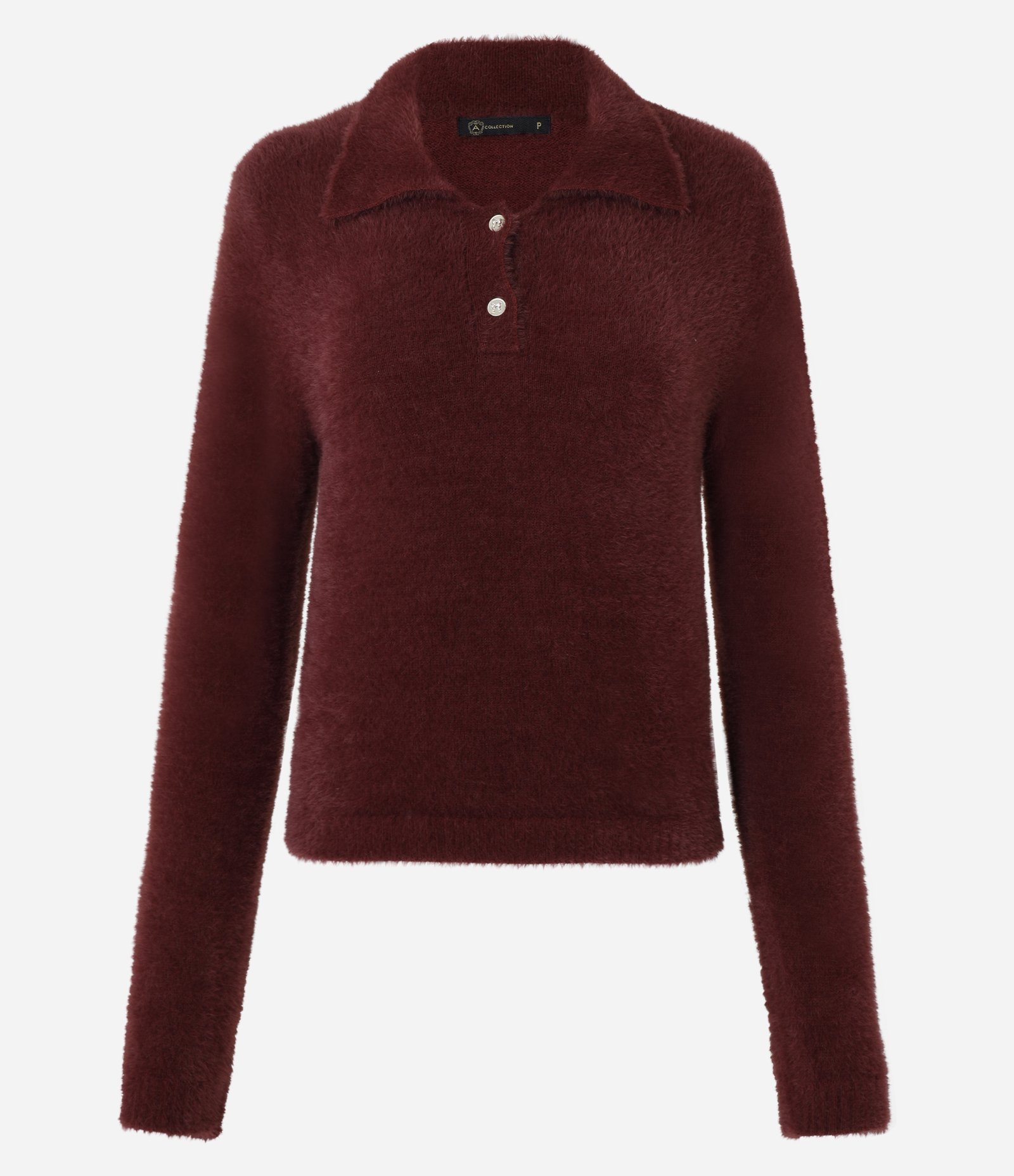 Casaco Peluciado em Tricô com Gola Polo Vermelho 6