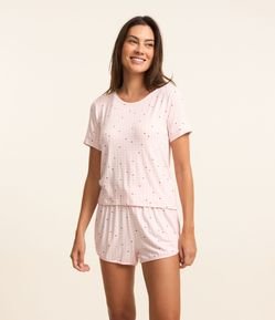 Blusa de Pijama Manga Curta Xadrez Vichy com Coração