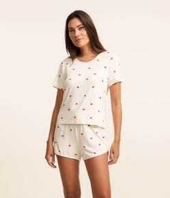 Blusa De Pijama Em Viscose Com Estampa de Coração