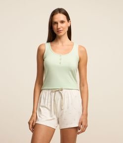 Pijama Short Doll Regata Larga em Ribana com Estampa de Sol