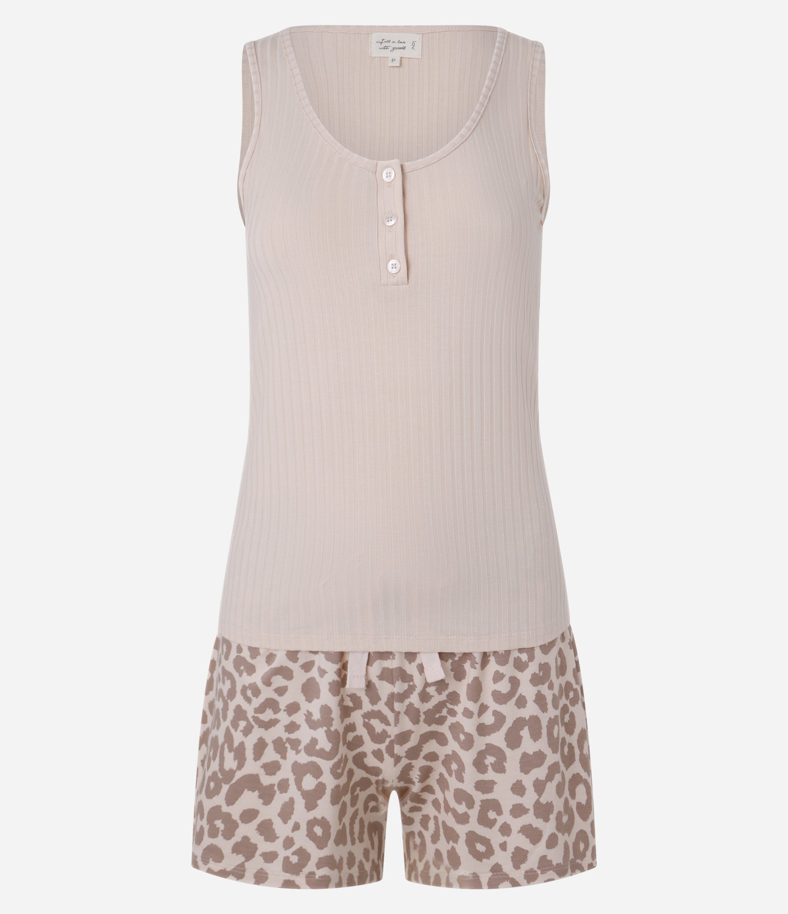 Pijama Short Doll Em Ribana Com Estampa Animal Print Bege 4