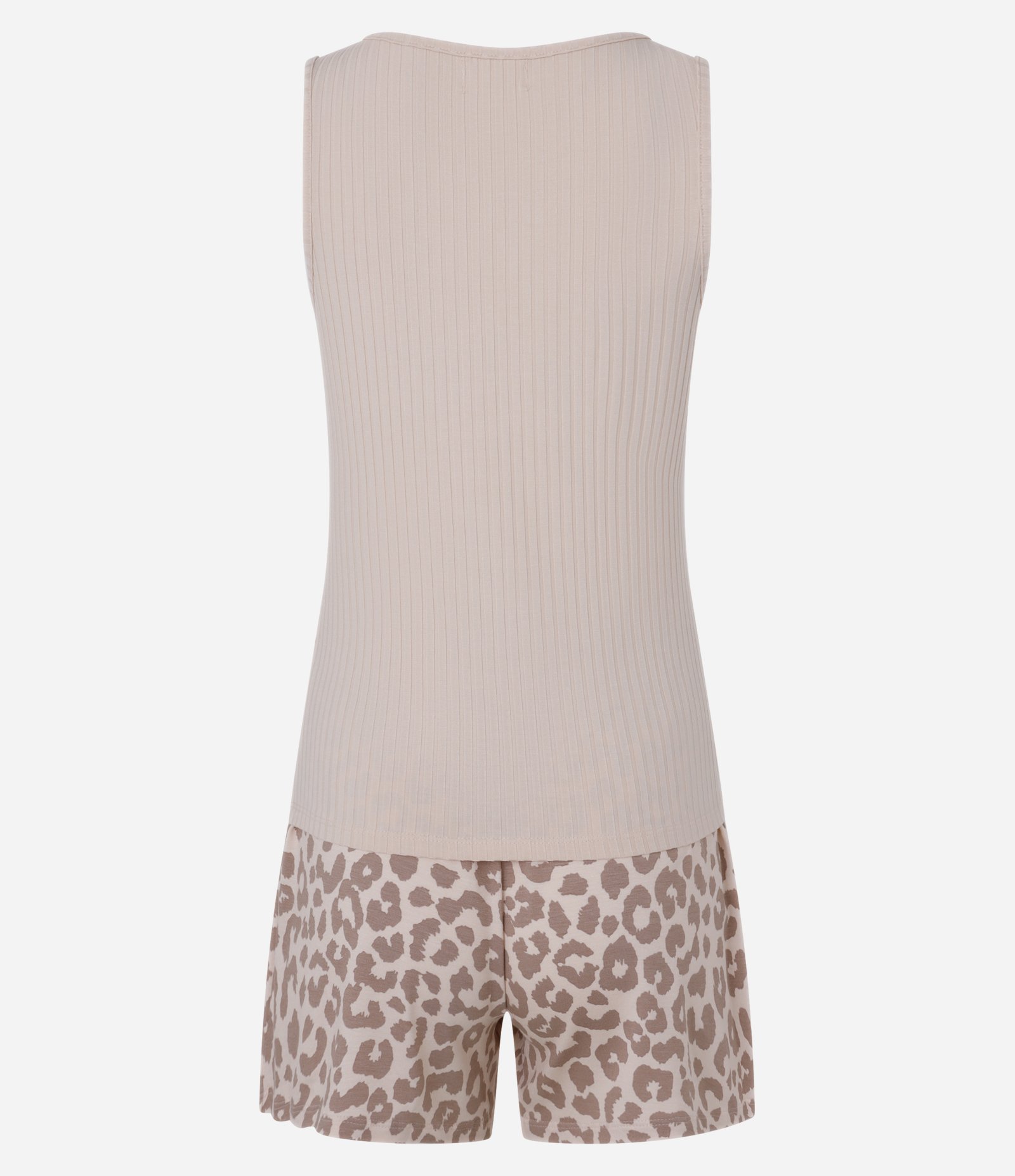 Pijama Short Doll Em Ribana Com Estampa Animal Print Bege 5