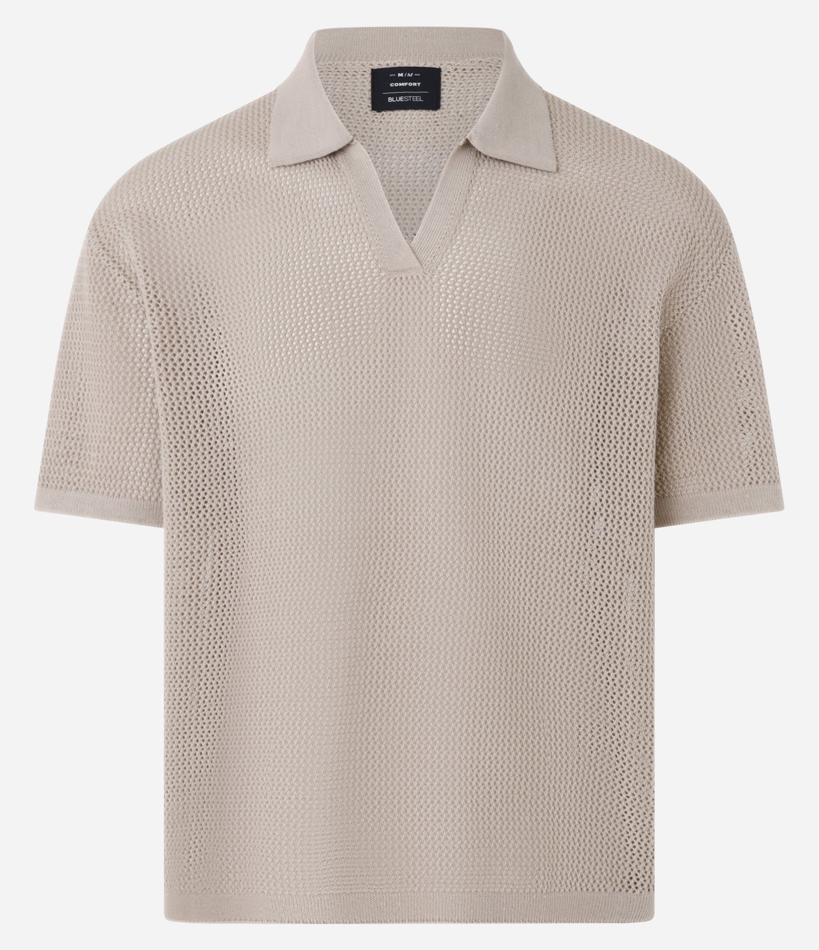 Camisa Polo Comfort em Tricô com Ponto Aberto Bege 6