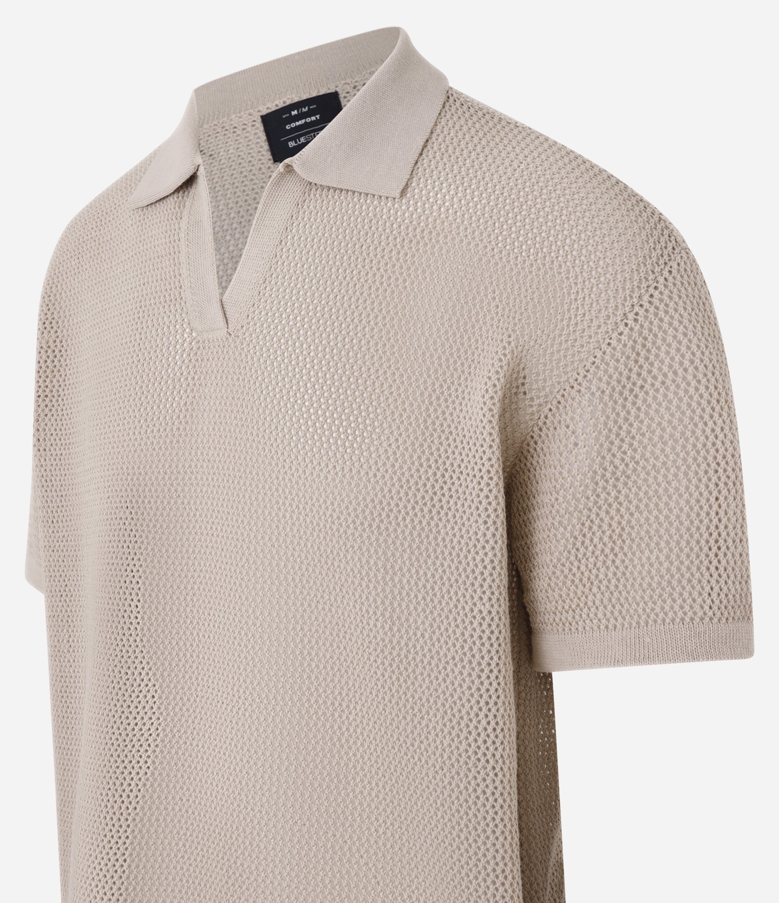 Camisa Polo Comfort em Tricô com Ponto Aberto Bege 7