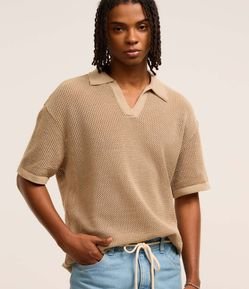 Camisa Polo Comfort em Tricô com Ponto Aberto