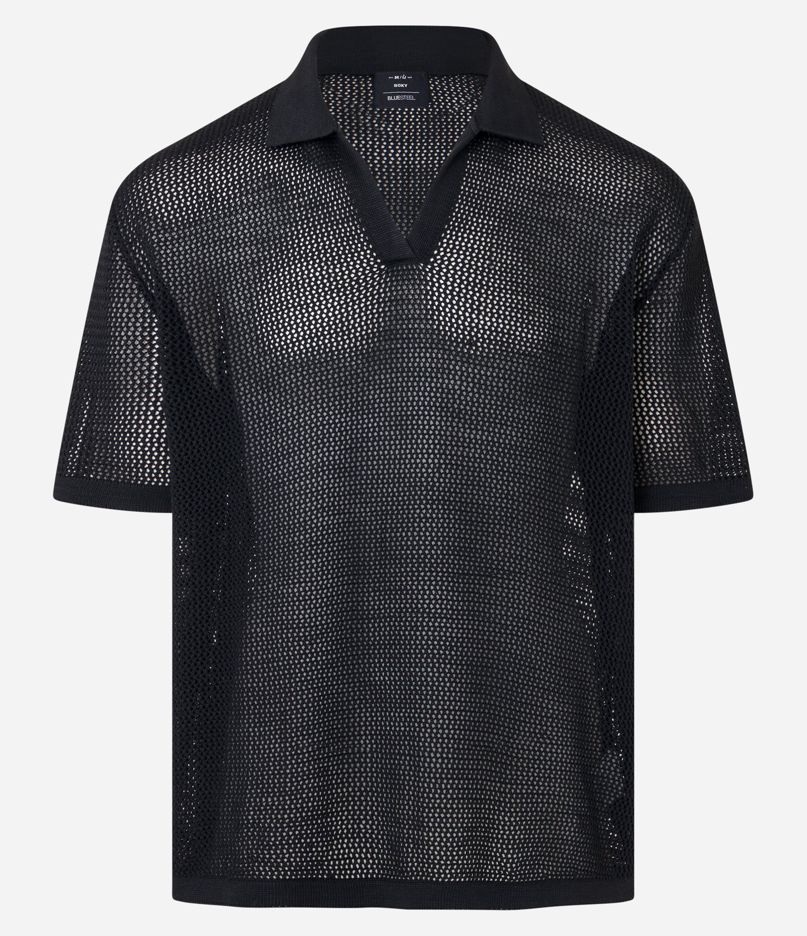 Camisa Polo Comfort em Tricô com Ponto Aberto Preto 5