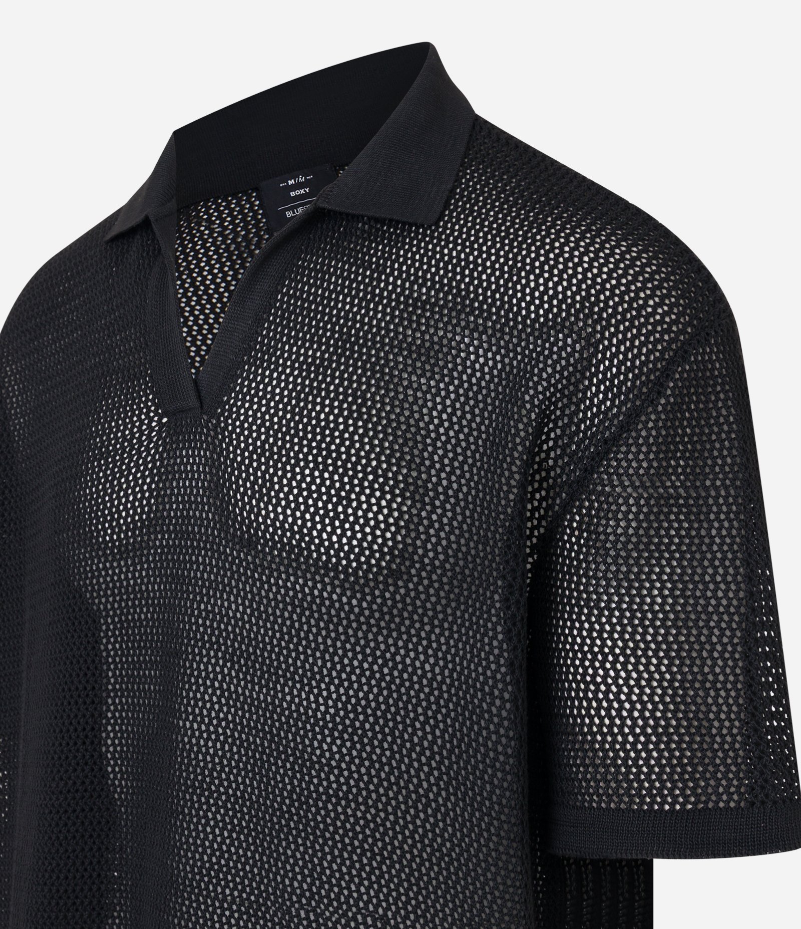 Camisa Polo Comfort em Tricô com Ponto Aberto Preto 6