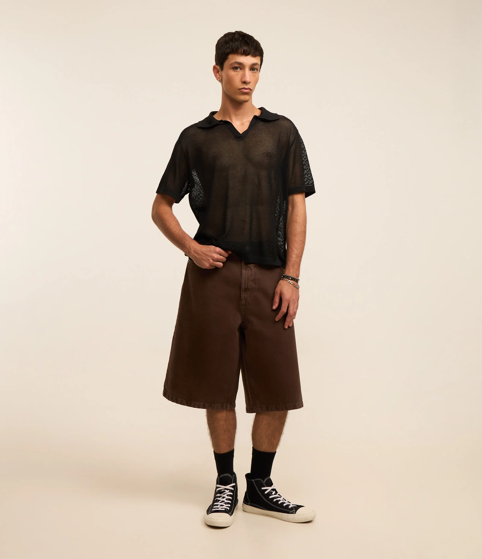 Camisa Polo Comfort em Tricô com Ponto Aberto Preto 2