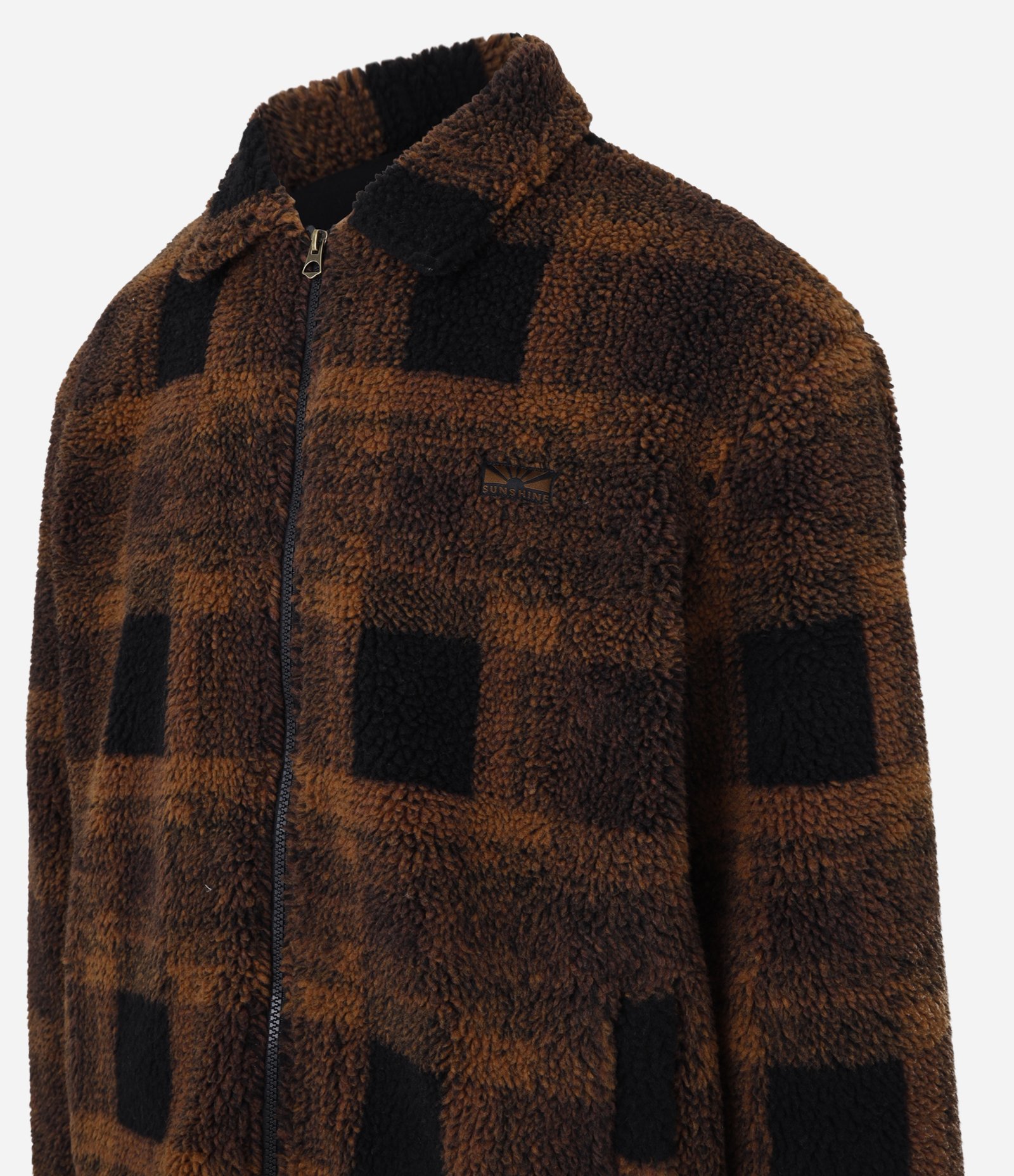 Jaqueta em Sherpa Xadrez com Textura de Pelinhos Marrom 2