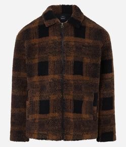 Jaqueta em Sherpa Xadrez com Textura de Pelinhos