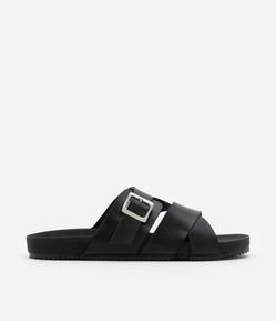 Sandália Slide City em PU com Tiras Cruzadas e Fivela