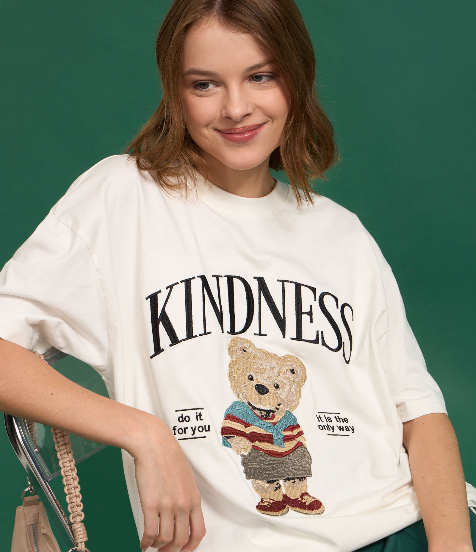 Camiseta em Algodão com Bordado Ursinho e Lettering Branco Neve 5