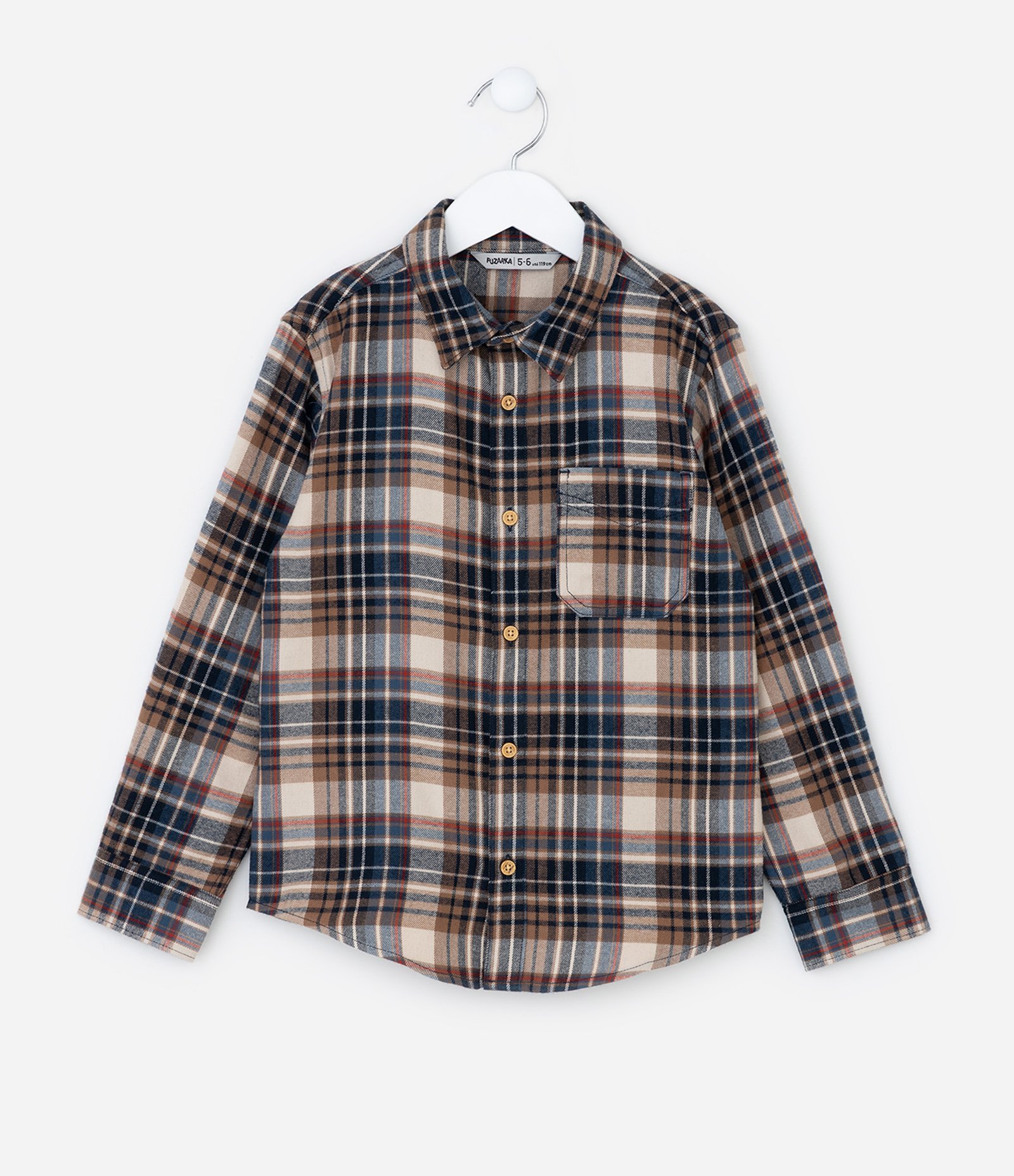 Camisa Infantil em Flanela com Estampa Xadrez - Tam 5 a 14 Anos Marrom/Azul 1