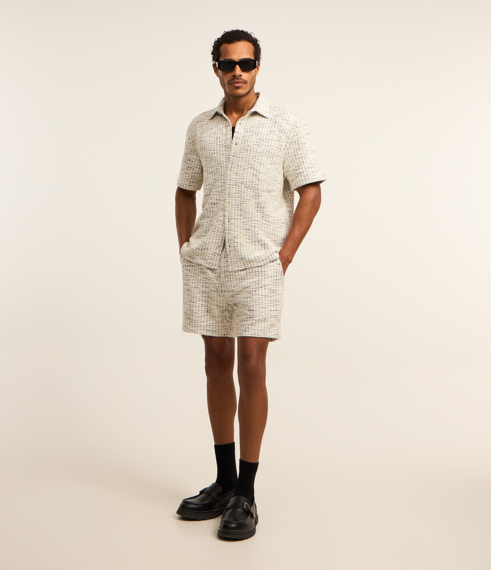 Camisa em Tweed com Textura e Listras Abstratas Off White 2