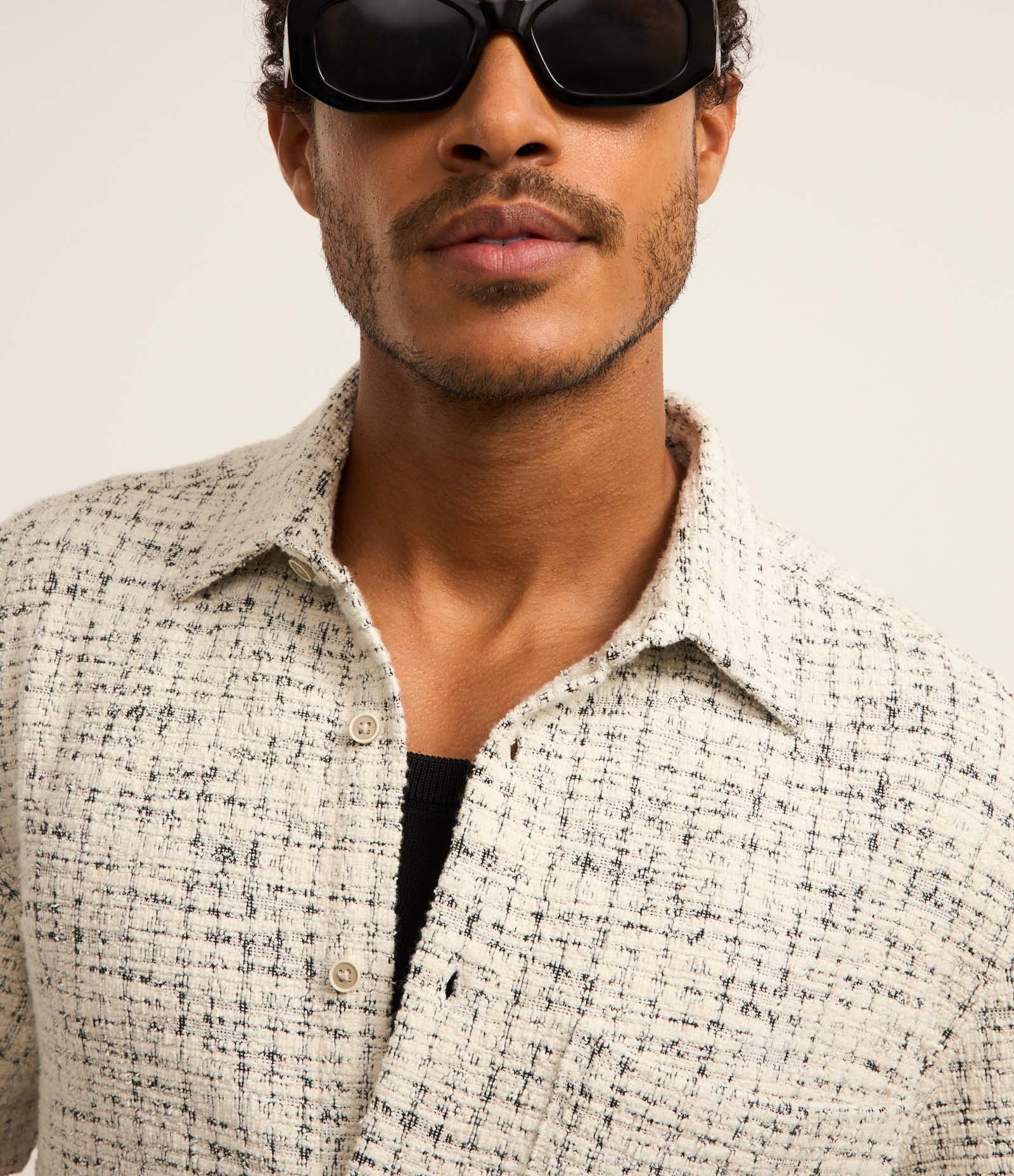Camisa em Tweed com Textura e Listras Abstratas Off White 3