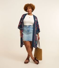 Saia Curta em Jeans com Rasgos e Puídos Curve & Plus Size