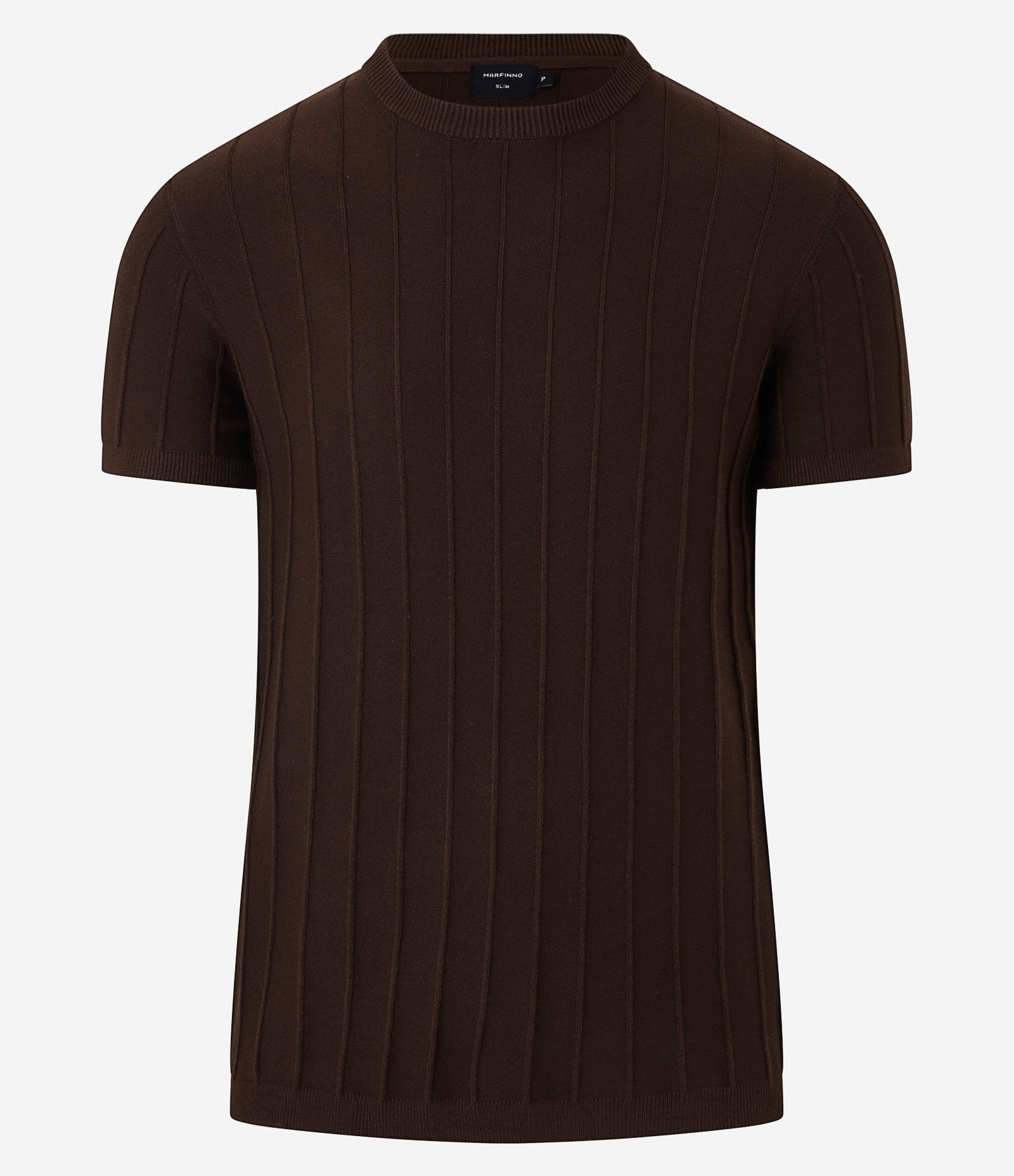 Camiseta Slim em Tricô com Relevos Verticais Marrom Escuro 5