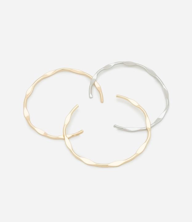 Kit 03 Braceletes em Metal Efeito Amassado Bicolor