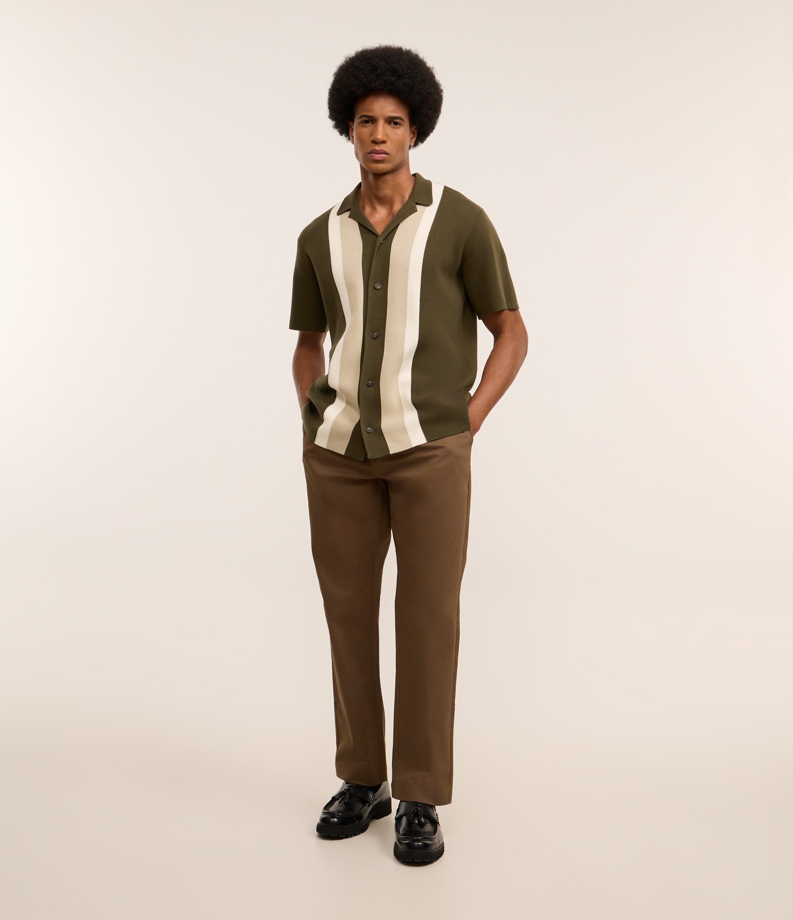 Camisa Regular em Tricô com Listras Contrastantes Verde 2