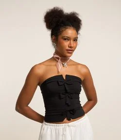 Blusa em Bengaline Tomara que Caia com Laços Frontais