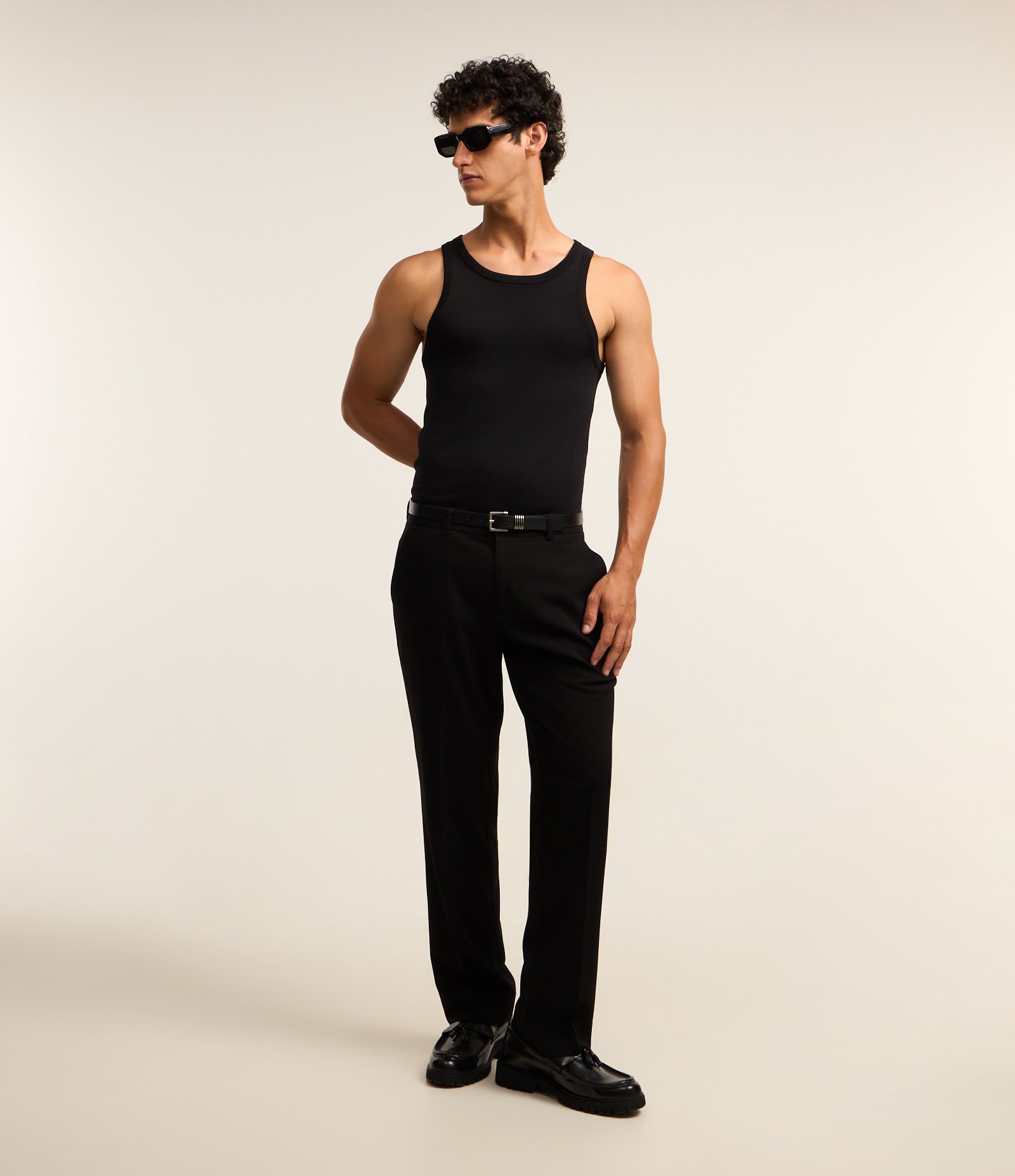 Regata Slim em Tricô com Textura Preto 2