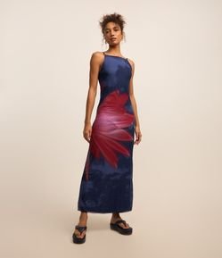 Vestido New Midi em Tule com Estampa Flor de Lotus