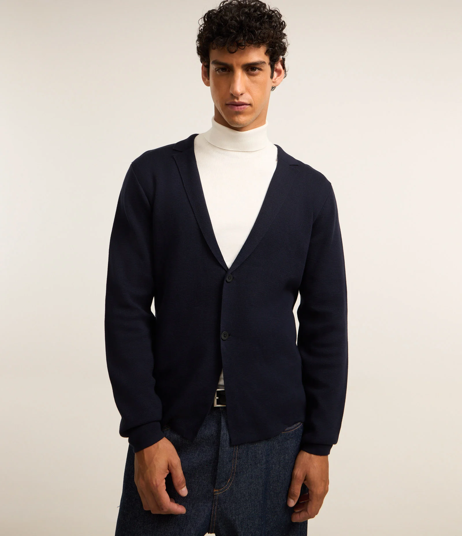 Blazer em Algodão com Gola Lapela Azul Marinho 1