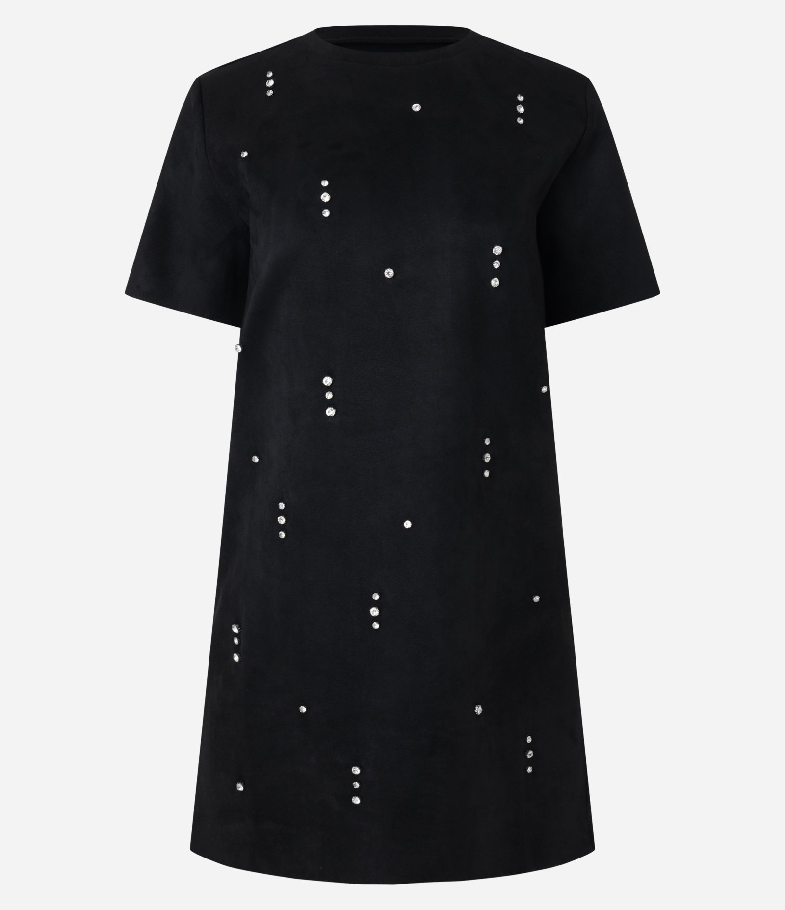 Vestido Reto T-Shirt em Suede com Pedrarias de Strass Preto 6