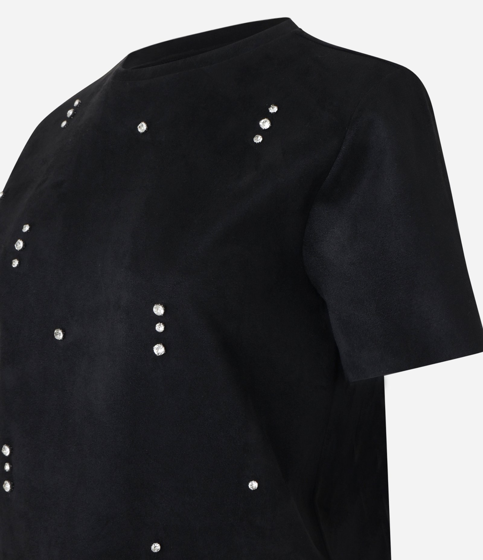 Vestido Reto T-Shirt em Suede com Pedrarias de Strass Preto 7