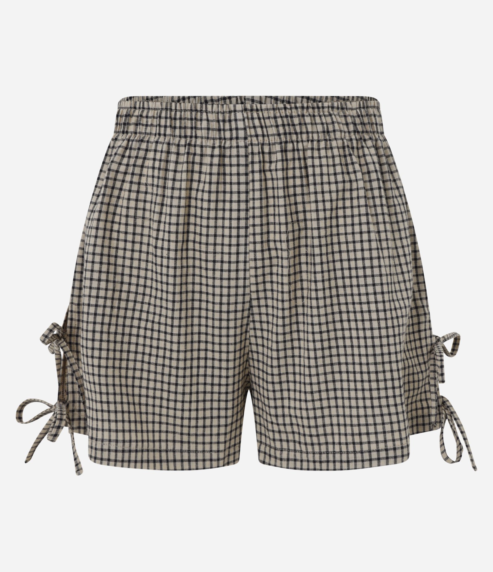 Bermuda em Tricoline Xadrez com Lacinhos nas Laterais Marrom 6