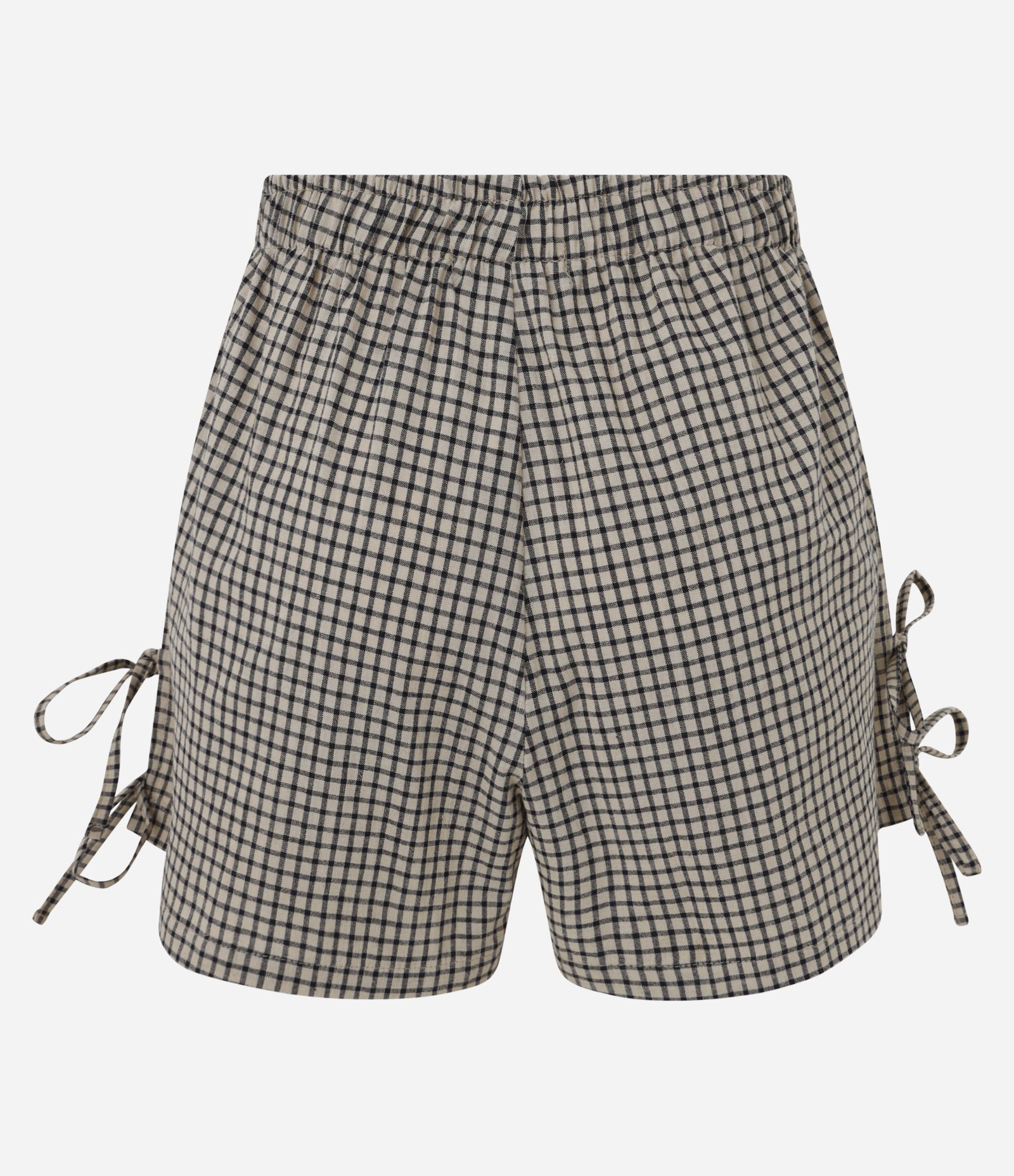 Bermuda em Tricoline Xadrez com Lacinhos nas Laterais Marrom 7