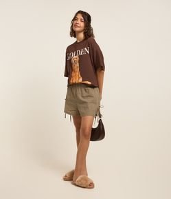 Bermuda em Tricoline Xadrez com Lacinhos nas Laterais