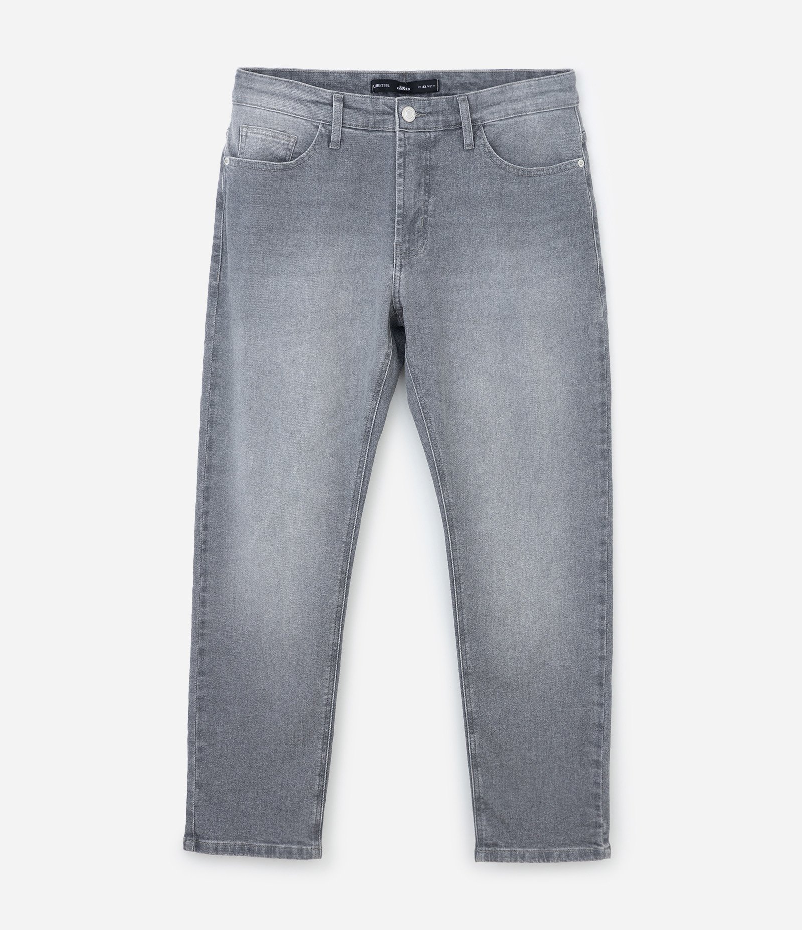 Calça Slim Cropped em Jeans com Efeito Estonado Cinza Médio 1