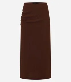 Saia Midi Texturizada com Elástico na Cintura e Franzido na Lateral