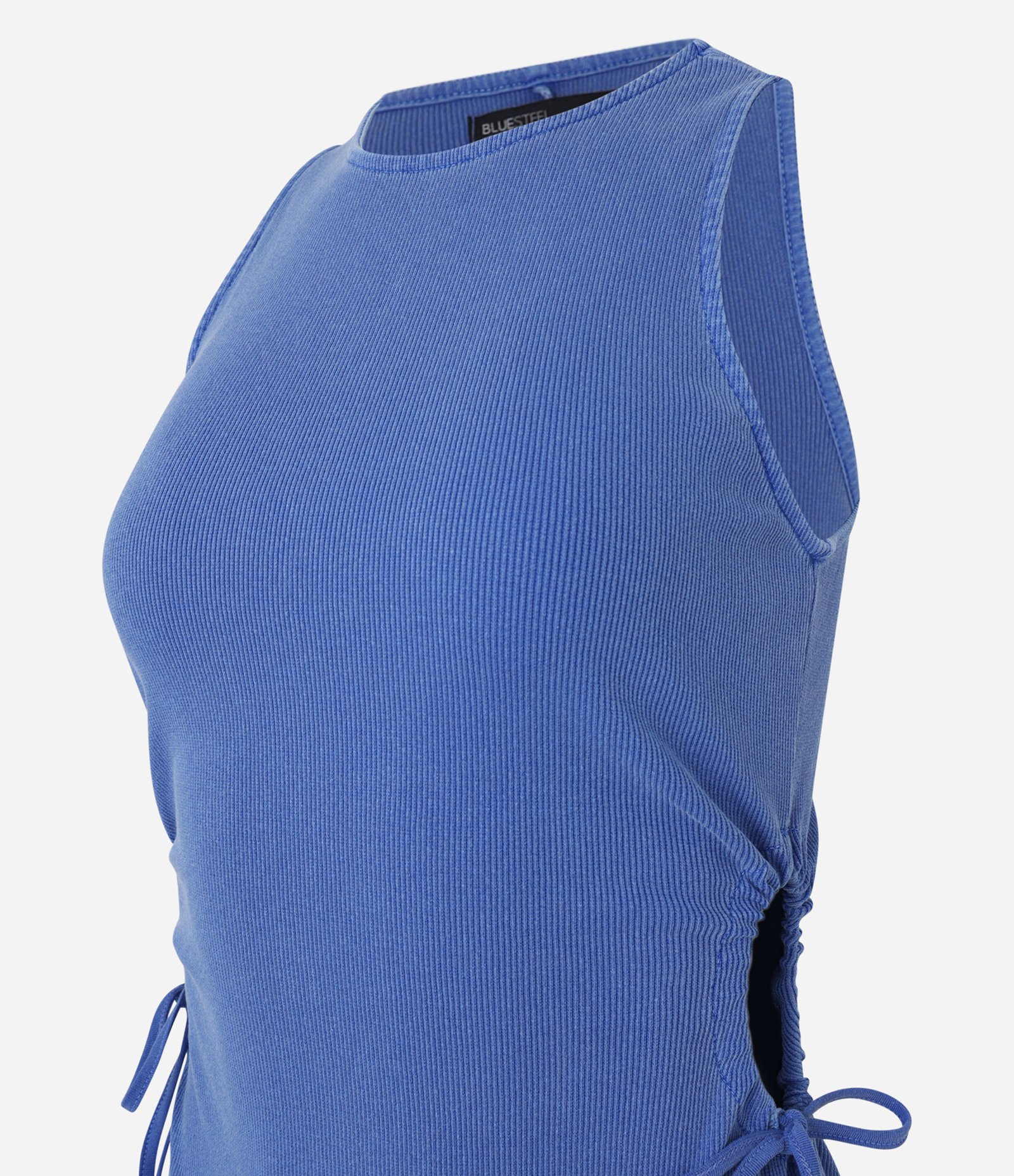 Vestido Midi em Ribana Sem Manga com Aberturas Laterais Azul 5